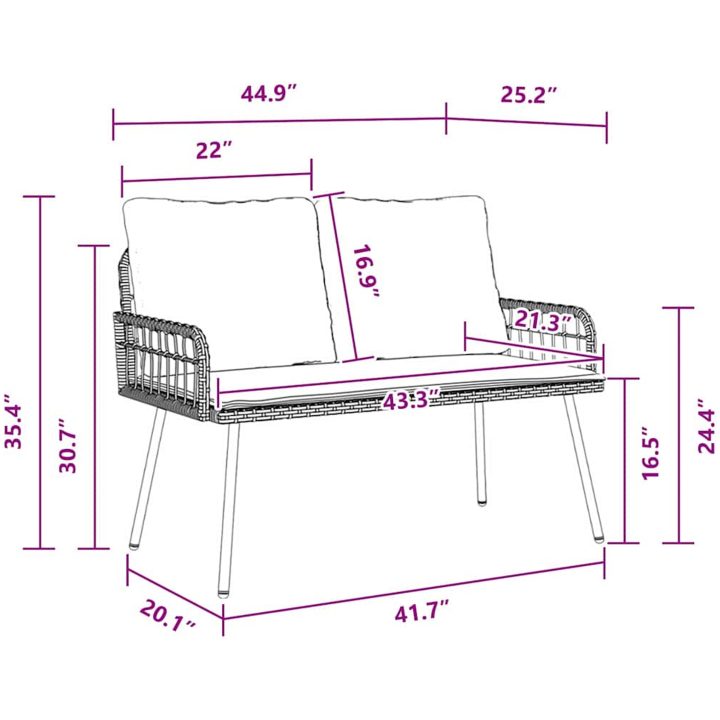 Trädgårdsbänk Svart Poly Rattan vidaXL 114 x 64 x 78 cm – bild 9