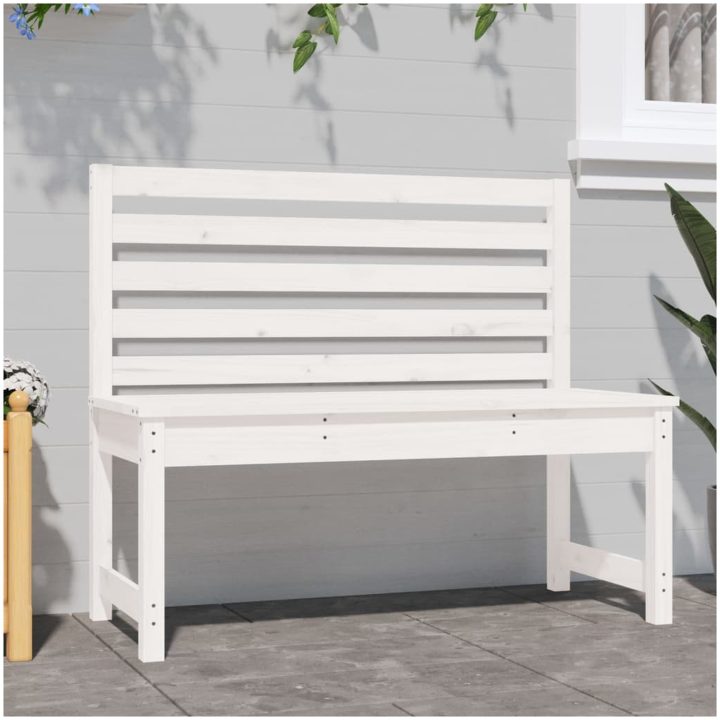 Trädgårdsbänk vit 109 cm massiv furu vidaXL 109 x 48 x 91.5 cm – bild 3