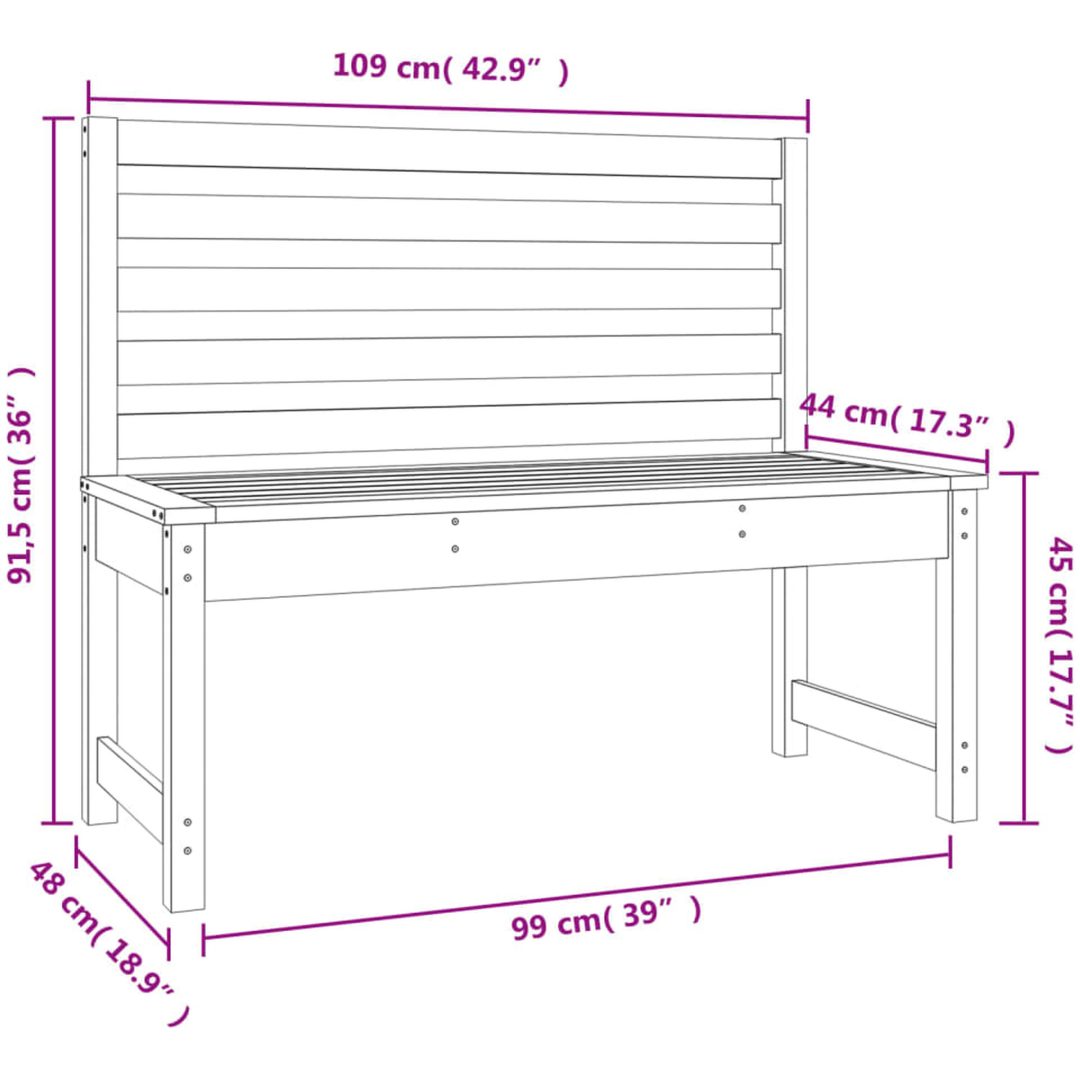 Trädgårdsbänk vit 109 cm massiv furu vidaXL 109 x 48 x 91.5 cm – bild 6