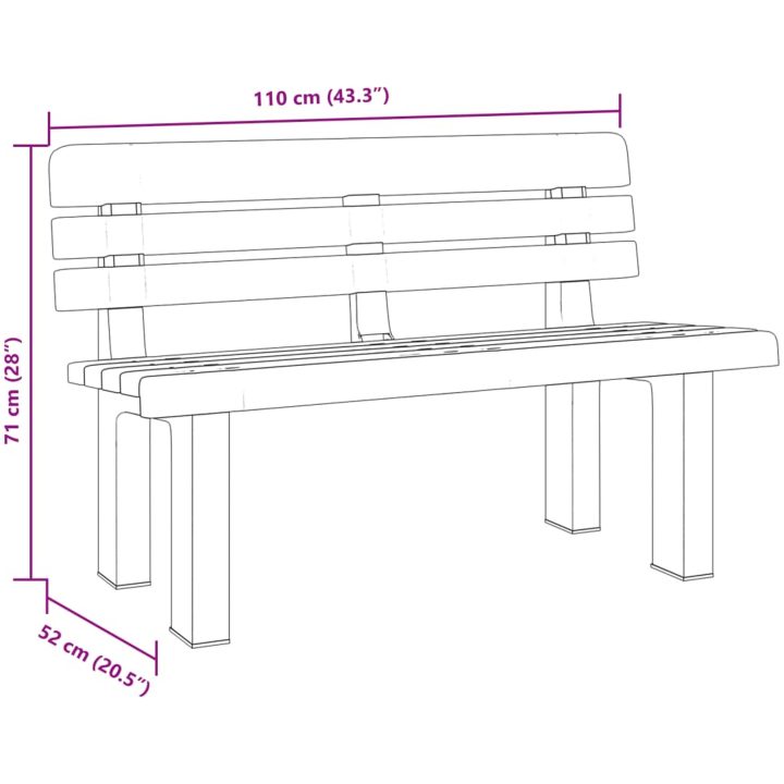 Trädgårdsbänk vit 110x52x71 cm polypropen vidaXL – bild 9