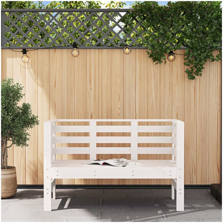Trädgårdsbänk vit 111,5x53x71 cm massiv furu vidaXL – bild 3