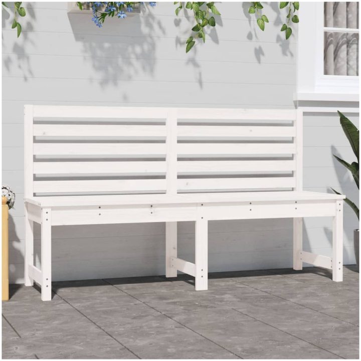Trädgårdsbänk vit 157,5 cm massiv furu vidaXL 157.5 x 48 x 91.5 cm – bild 3