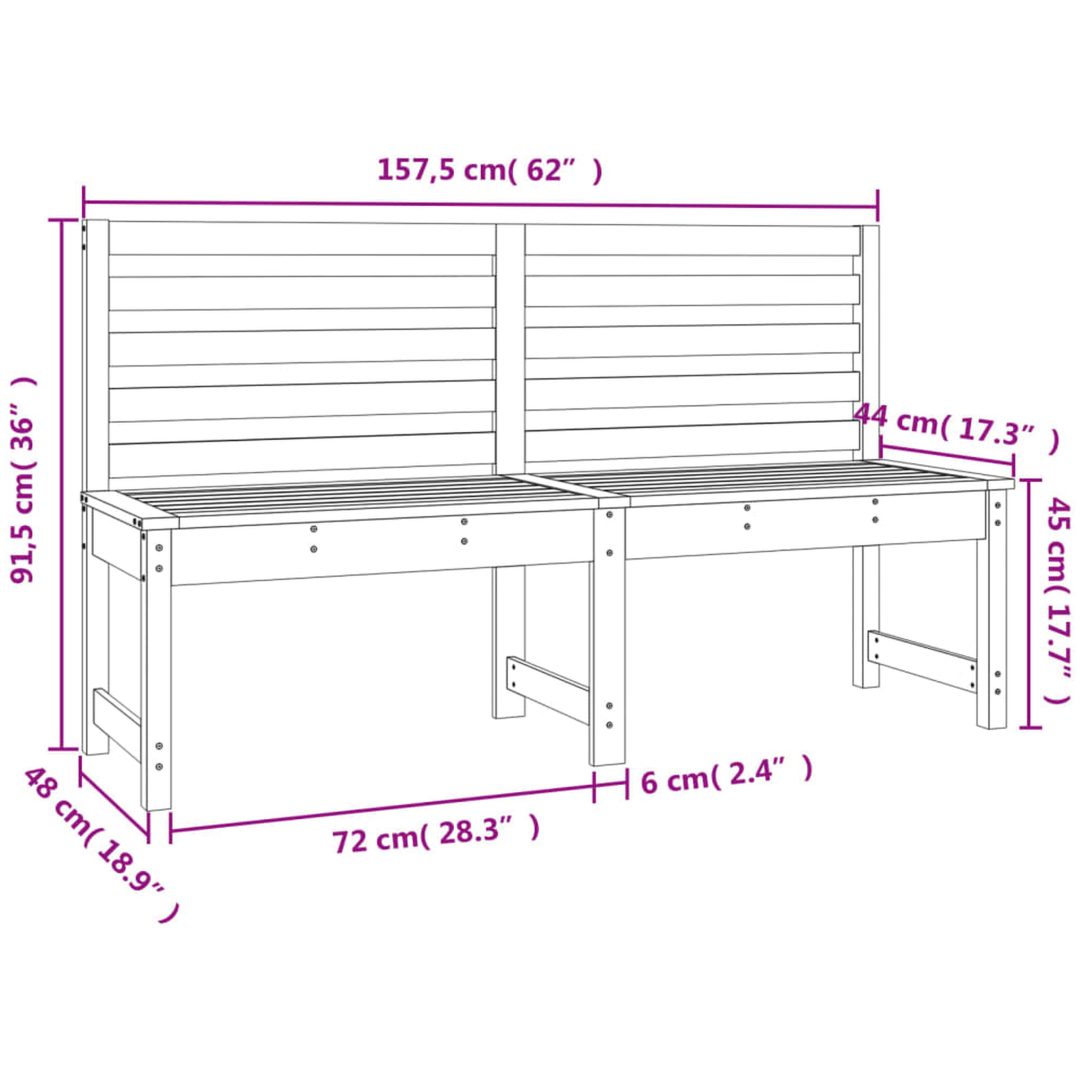 Trädgårdsbänk vit 157,5 cm massiv furu vidaXL 157.5 x 48 x 91.5 cm – bild 7
