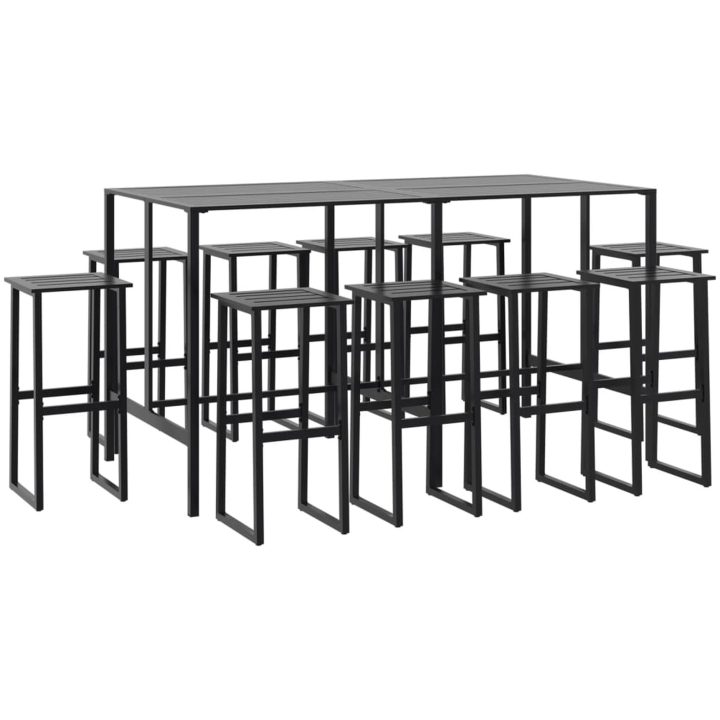 Trädgårdsbar set 11 delar svart pulverlackerat stål vidaXL 200 x 99 x 110 cm – bild 2