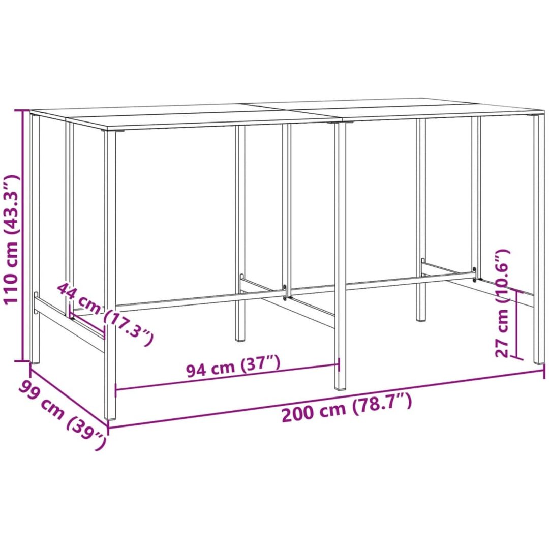 Trädgårdsbar set 11 delar svart pulverlackerat stål vidaXL 200 x 99 x 110 cm – bild 12
