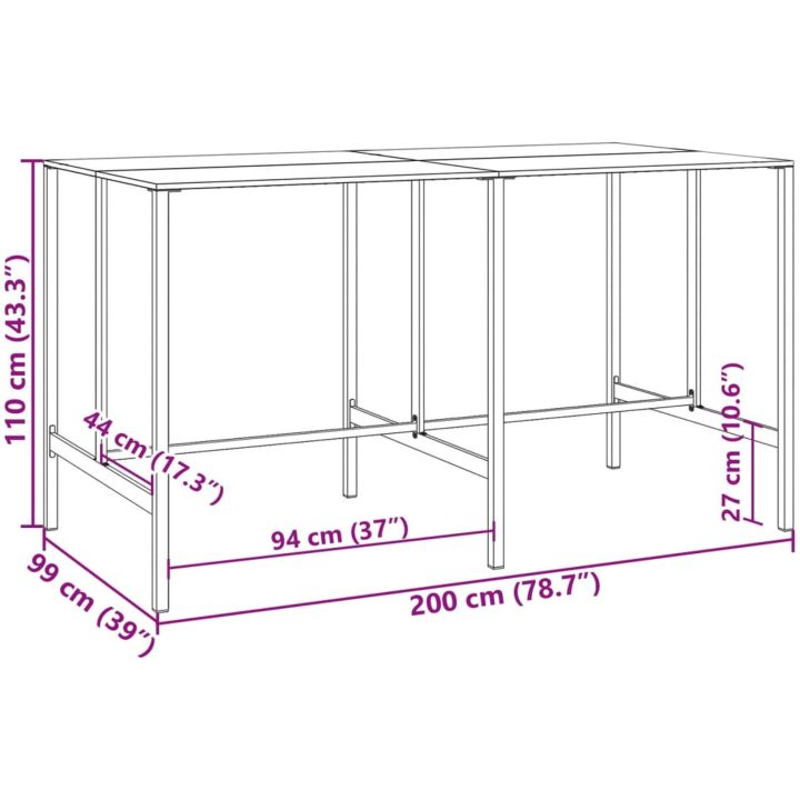 Trädgårdsbar set 11 delar svart pulverlackerat stål vidaXL 200 x 99 x 110 cm – bild 12