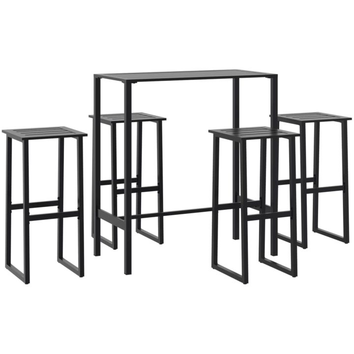 Trädgårdsbar set 5 delar svart pulverlackerat stål vidaXL 100 x 50 x 110 cm – bild 2