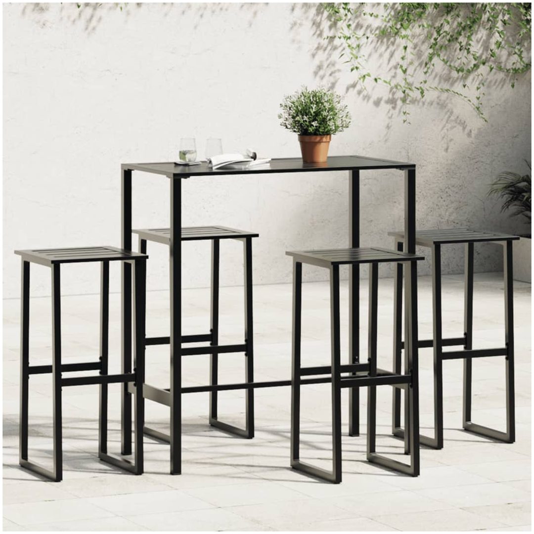 Trädgårdsbar set 5 delar svart pulverlackerat stål vidaXL 100 x 50 x 110 cm