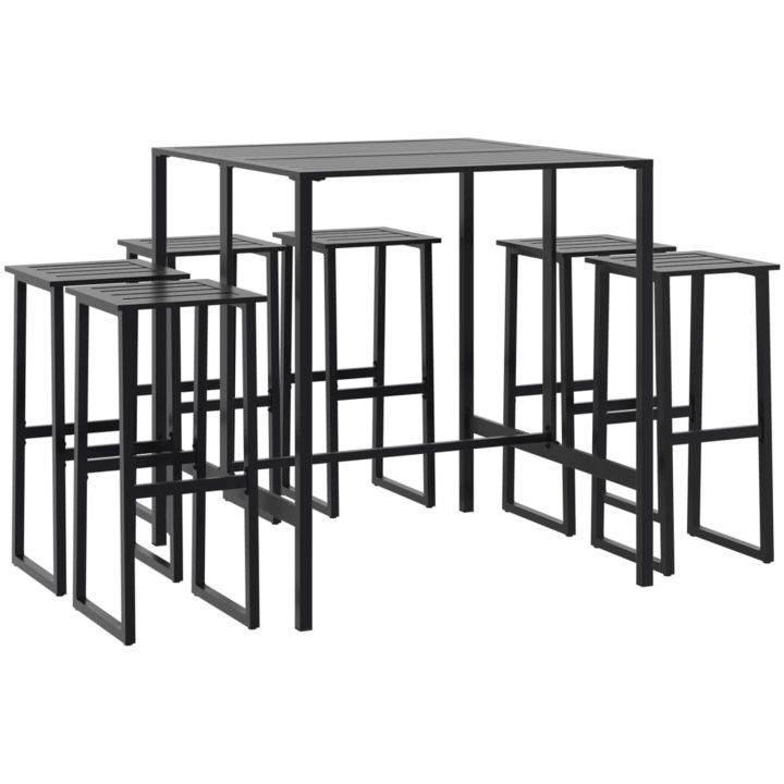 Trädgårdsbar set 7 delar svart pulverlackerat stål vidaXL 100 x 100 x 110 cm – bild 2
