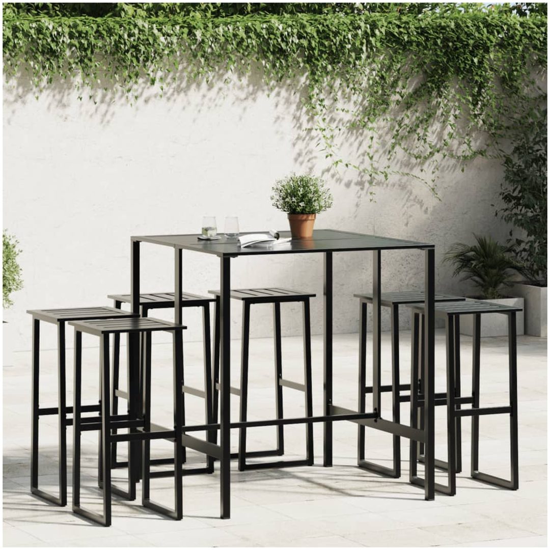 Trädgårdsbar set 7 delar svart pulverlackerat stål vidaXL 100 x 100 x 110 cm