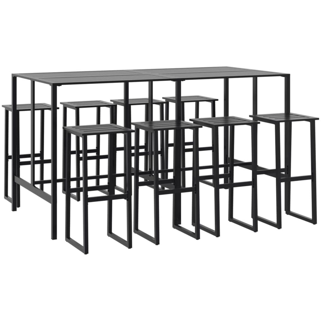 Trädgårdsbar set 9 delar svart pulverlackerat stål vidaXL 200 x 99 x 110 cm – bild 2
