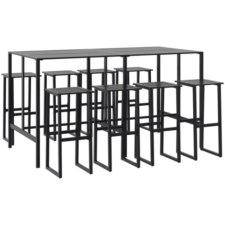 Trädgårdsbar set 9 delar svart pulverlackerat stål vidaXL 200 x 99 x 110 cm – bild 2