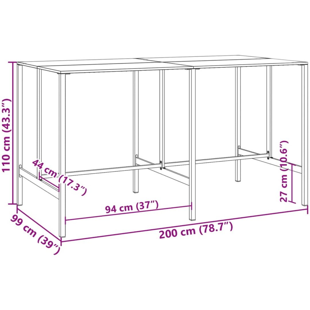 Trädgårdsbar set 9 delar svart pulverlackerat stål vidaXL 200 x 99 x 110 cm – bild 12