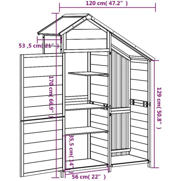 Trädgårdsbod brun 120x53,5x170 cm massiv furu vidaXL – bild 8