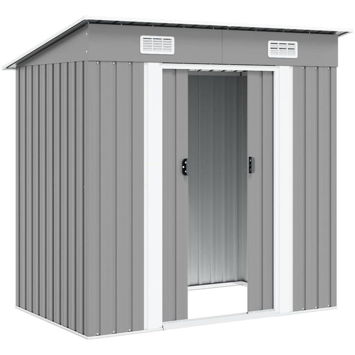 Trädgårdsbod grå metall vidaXL – bild 4