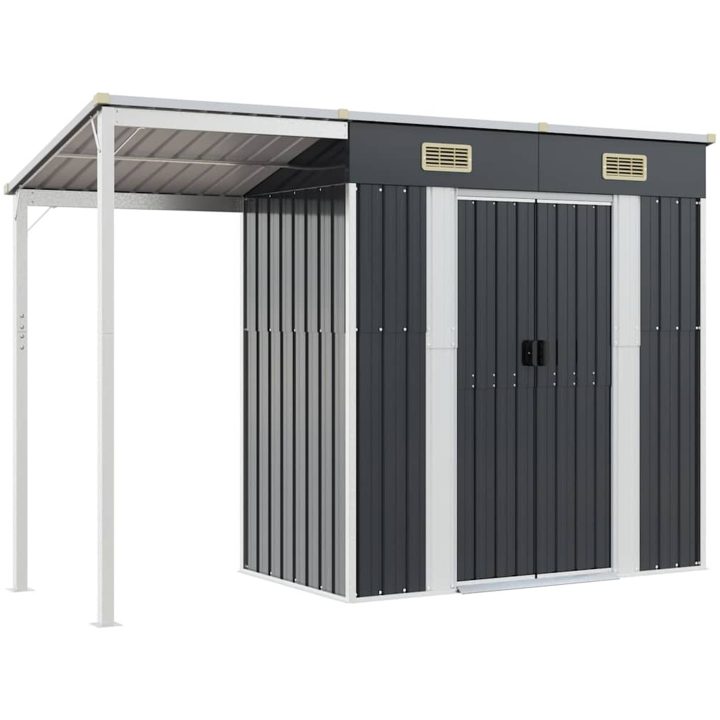 Trädgårdsbod med förlängt tak antracit 277x107x181 cm stål vidaXL – bild 2