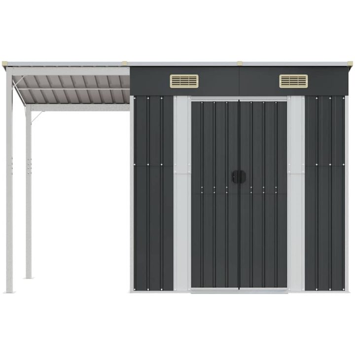 Trädgårdsbod med förlängt tak antracit 277x107x181 cm stål vidaXL – bild 3