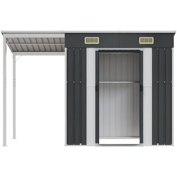Trädgårdsbod med förlängt tak antracit 277x107x181 cm stål vidaXL – bild 4