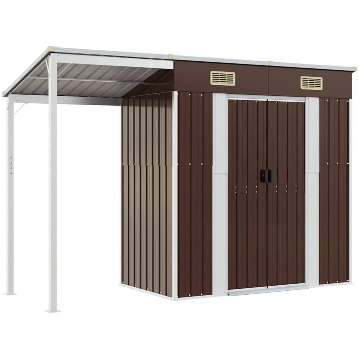 Trädgårdsbod med förlängt tak brun 277x107x181 cm stål vidaXL – bild 2