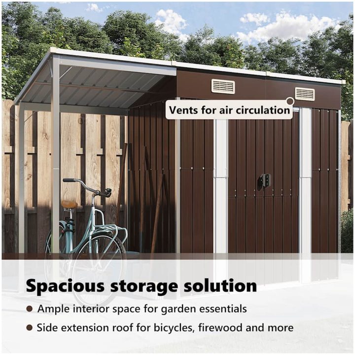 Trädgårdsbod med förlängt tak brun 277x107x181 cm stål vidaXL – bild 11