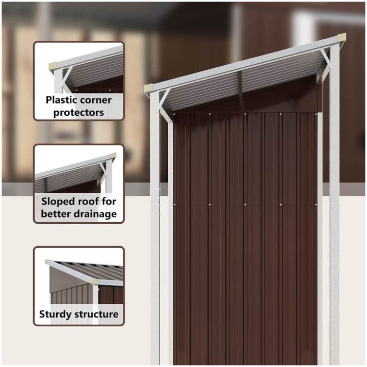 Trädgårdsbod med förlängt tak brun 277x107x181 cm stål vidaXL – bild 12
