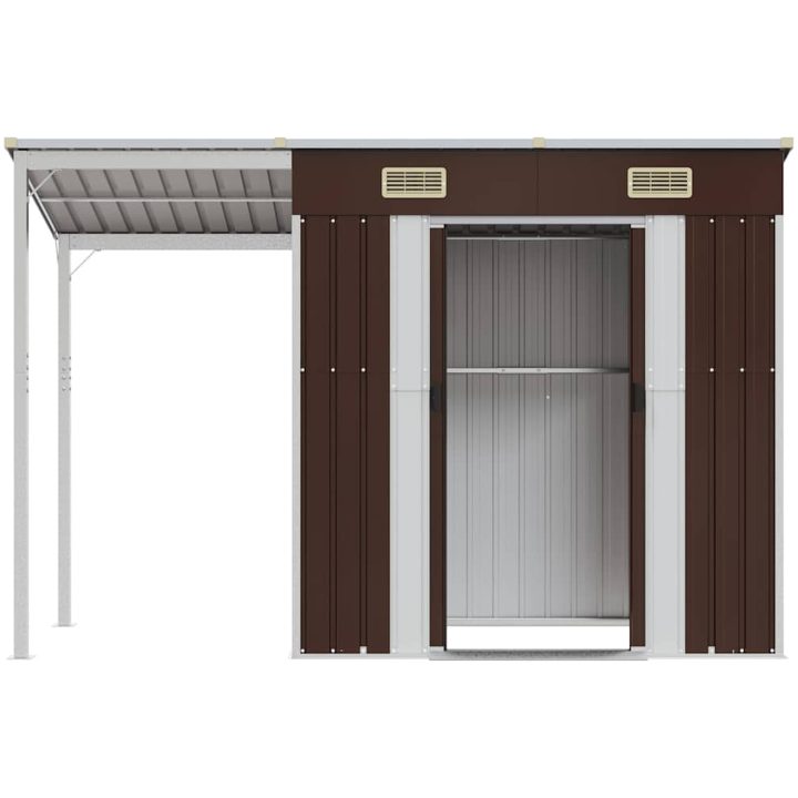 Trädgårdsbod med förlängt tak brun 277x107x181 cm stål vidaXL – bild 4