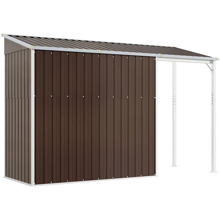 Trädgårdsbod med förlängt tak brun 277x107x181 cm stål vidaXL – bild 6