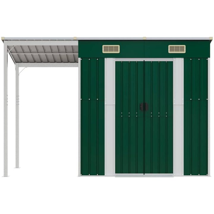 Trädgårdsbod med förlängt tak grön 277x107x181 cm stål vidaXL – bild 3