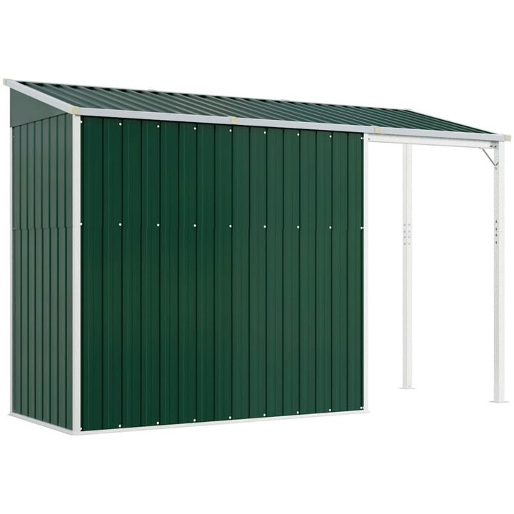 Trädgårdsbod med förlängt tak grön 277x107x181 cm stål vidaXL – bild 6