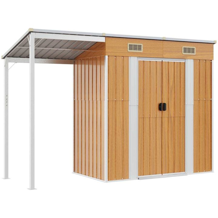 Trädgårdsbod med förlängt tak ljusbrun 277x107x181 cm stål vidaXL – bild 2