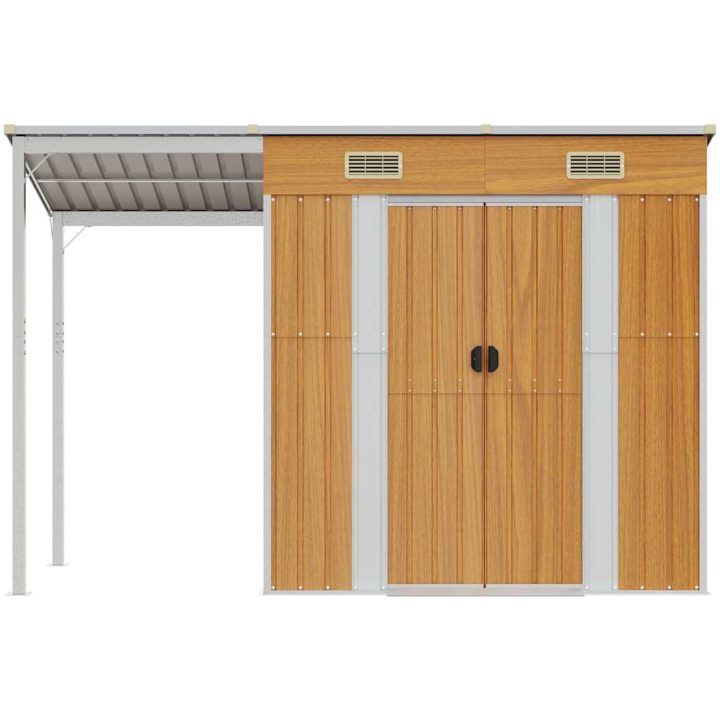 Trädgårdsbod med förlängt tak ljusbrun 277x107x181 cm stål vidaXL – bild 3