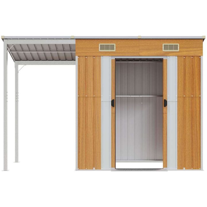 Trädgårdsbod med förlängt tak ljusbrun 277x107x181 cm stål vidaXL – bild 4