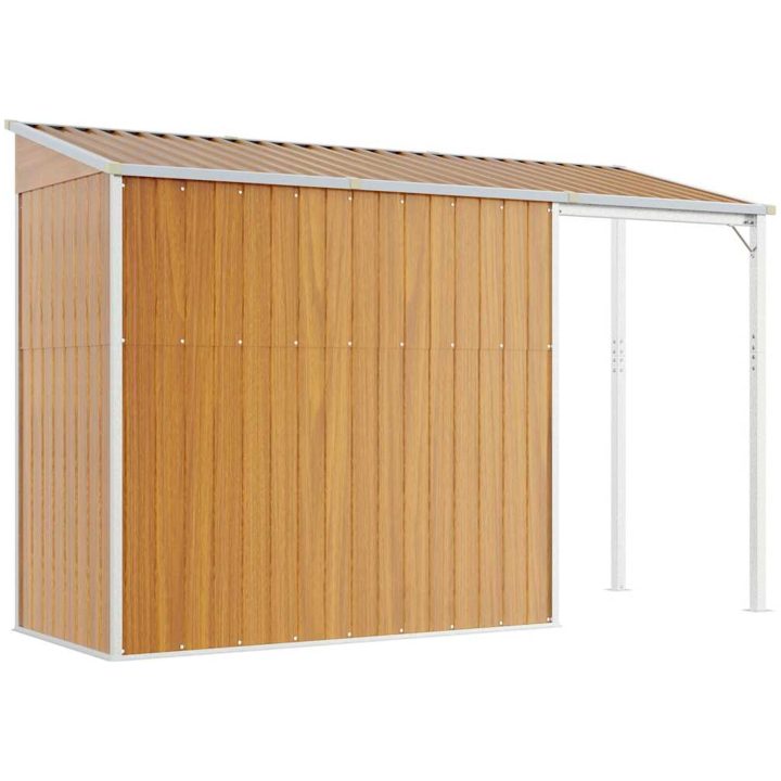 Trädgårdsbod med förlängt tak ljusbrun 277x107x181 cm stål vidaXL – bild 6