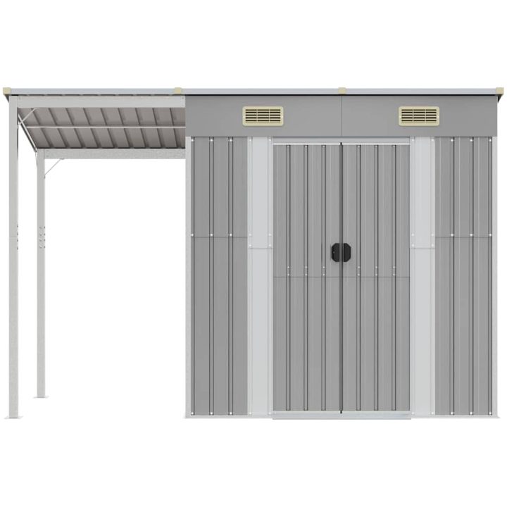 Trädgårdsbod med förlängt tak ljusgrå 277x107x181 cm stål vidaXL – bild 3