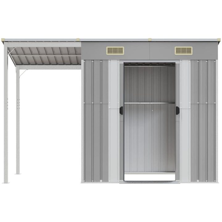 Trädgårdsbod med förlängt tak ljusgrå 277x107x181 cm stål vidaXL – bild 4