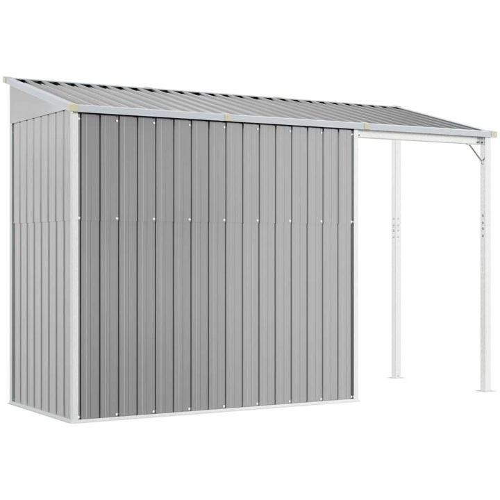 Trädgårdsbod med förlängt tak ljusgrå 277x107x181 cm stål vidaXL – bild 6