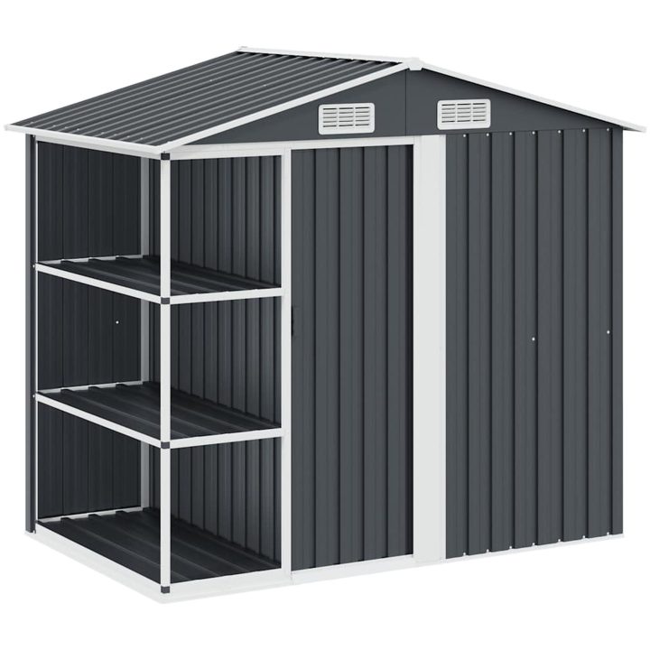 Trädgårdsbod med hylla antracit 205x130x183 cm järn vidaXL – bild 2