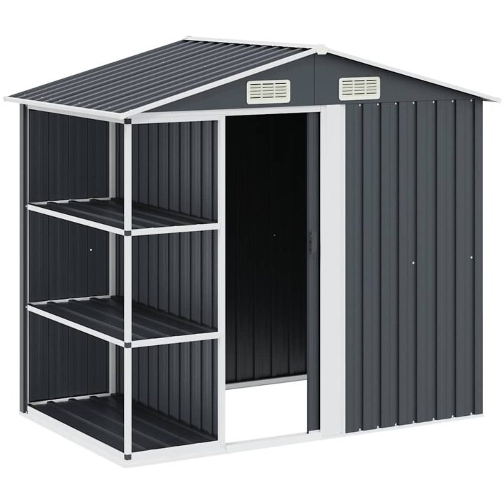 Trädgårdsbod med hylla antracit 205x130x183 cm järn vidaXL – bild 3