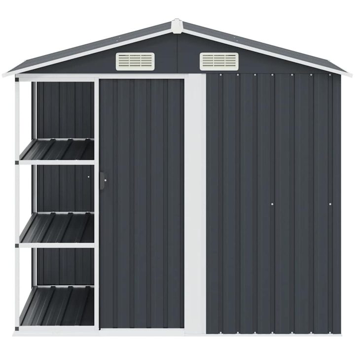 Trädgårdsbod med hylla antracit 205x130x183 cm järn vidaXL – bild 4