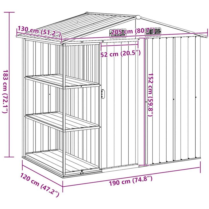 Trädgårdsbod med hylla antracit 205x130x183 cm järn vidaXL – bild 10