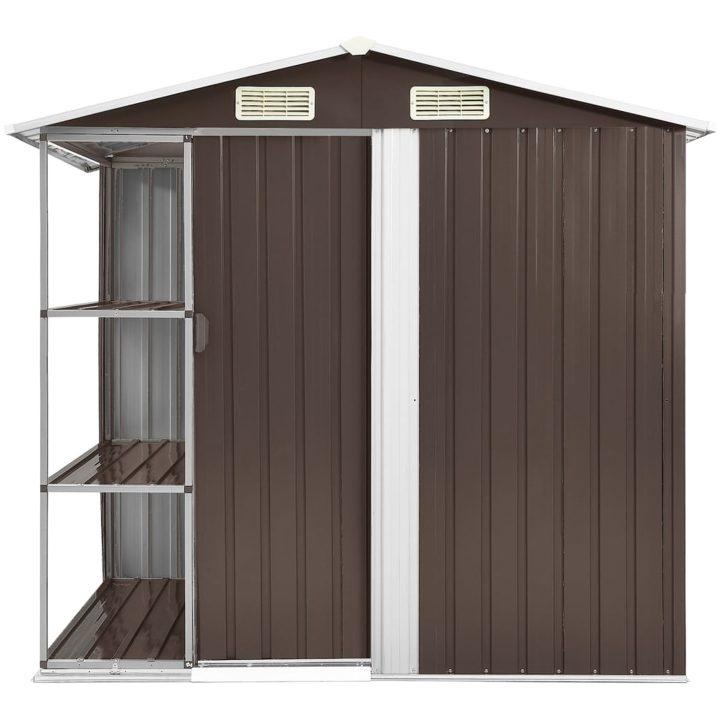 Trädgårdsbod med hylla brun 205x130x183 cm järn vidaXL – bild 3