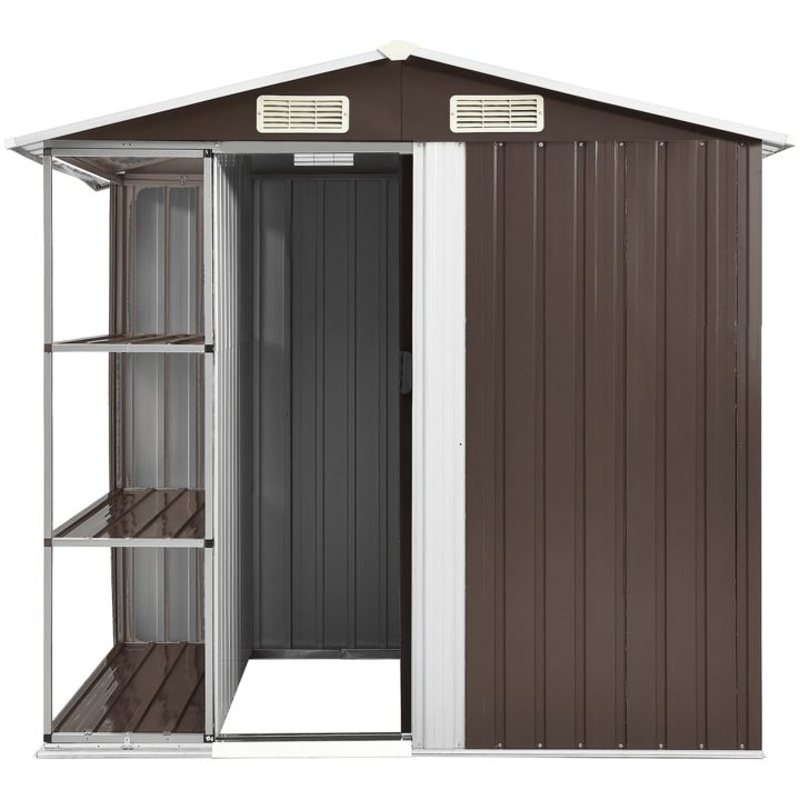 Trädgårdsbod med hylla brun 205x130x183 cm järn vidaXL – bild 4