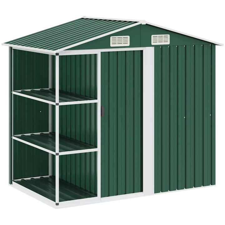 Trädgårdsbod med hylla grön 205x130x183 cm järn vidaXL – bild 2
