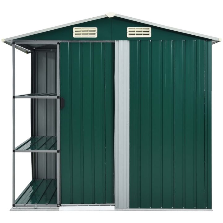 Trädgårdsbod med hylla grön 205x130x183 cm järn vidaXL – bild 3
