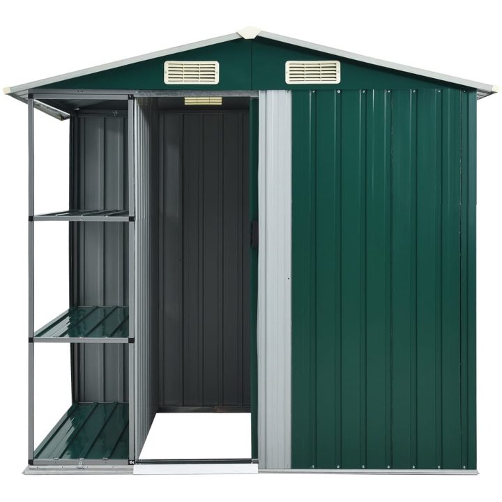 Trädgårdsbod med hylla grön 205x130x183 cm järn vidaXL – bild 4