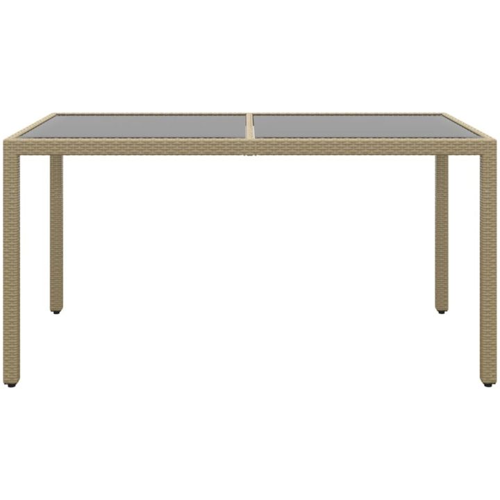 Trädgårdsbord 150x90x75 cm härdat glas och konstrotting beige vidaXL – bild 2