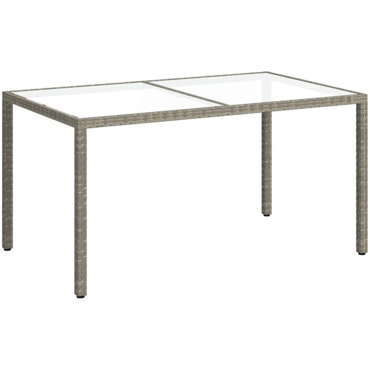 Trädgårdsbord 150x90x75 cm härdat glas och konstrotting grå vidaXL 150 x 90 x 75 cm – bild 2