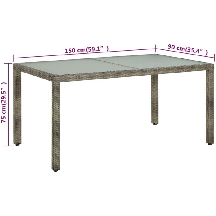 Trädgårdsbord 150x90x75 cm härdat glas och konstrotting grå vidaXL 150 x 90 x 75 cm – bild 6