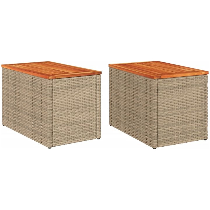 Trädgårdsbord 2 st beige 55x34x37cm konstrotting massivt trä vidaXL – bild 2