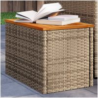 Trädgårdsbord 2 st beige 55x34x37cm konstrotting massivt trä vidaXL